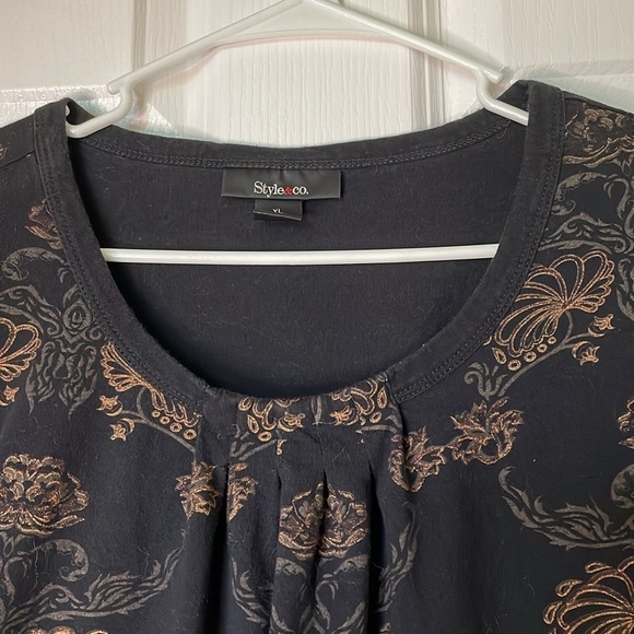 STYLE & CO. Floral Print Pullover Top, Women’s XL, Black Gold - Picture 4 of 7